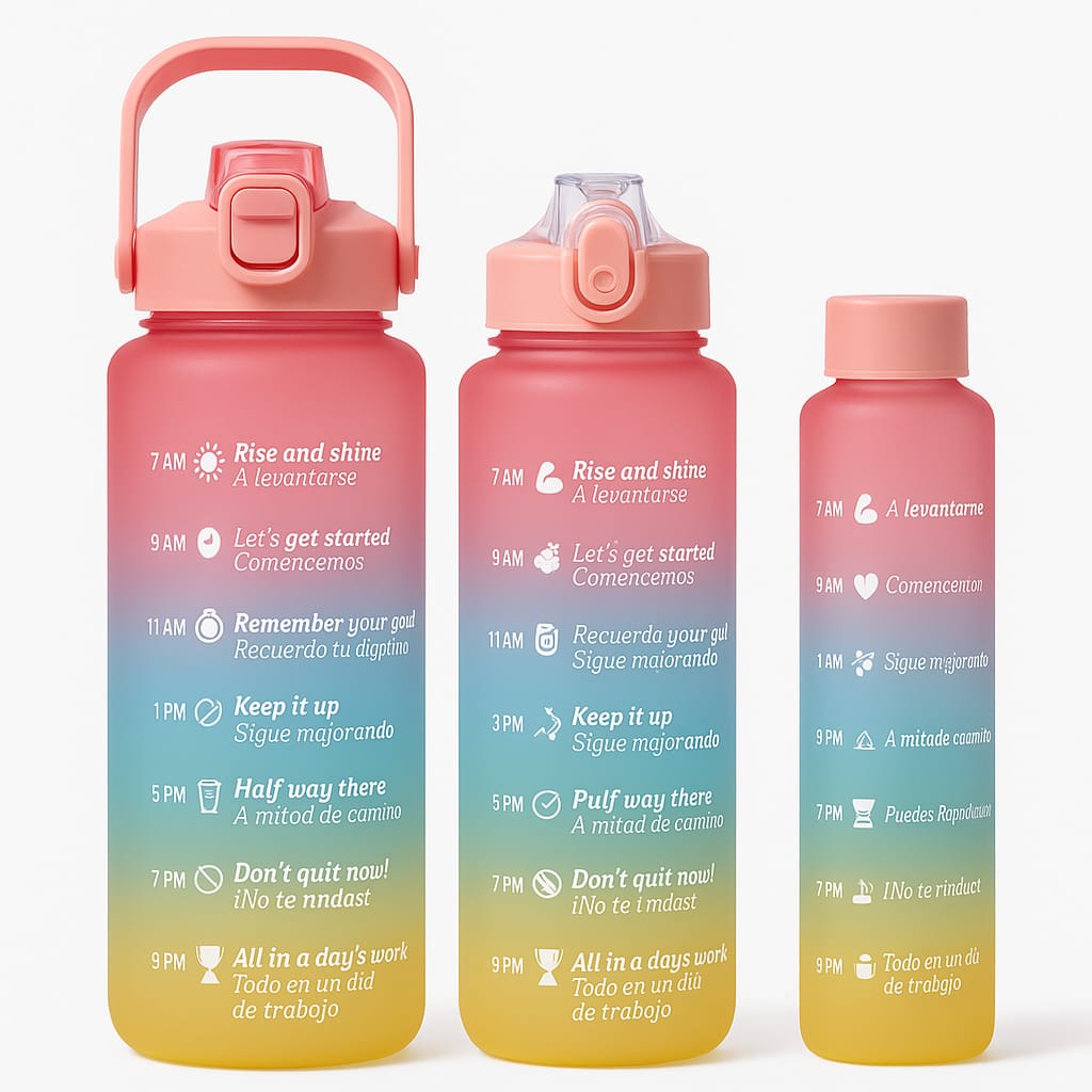 Pack of 3 motivational water bottle set