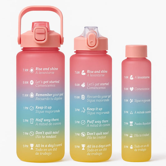Pack of 3 motivational water bottle set