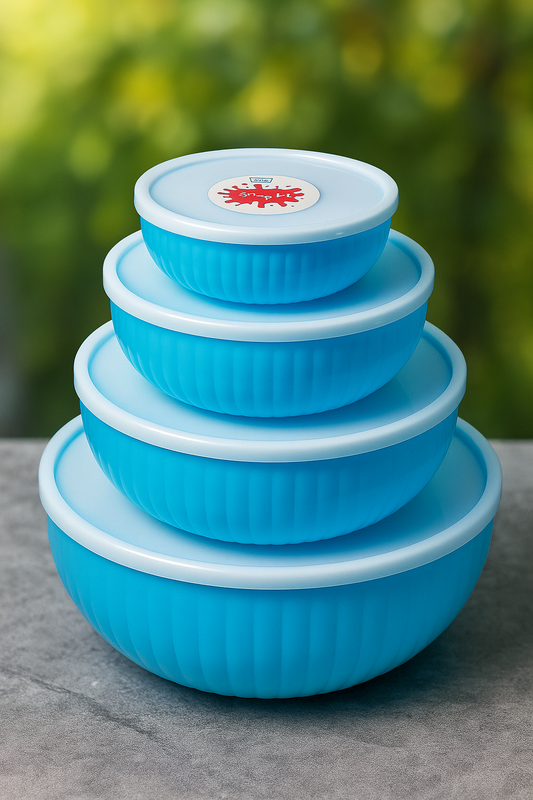 Pack of 4 Plastic Mixing Bowls with Lids – Durable Mixing Round Bowls Set for Kitchen
