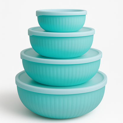 Pack of 4 Plastic Mixing Bowls with Lids – Durable Mixing Round Bowls Set for Kitchen