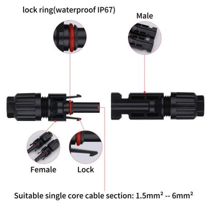 pack of 5 pairs mc4 solar connectors in copper - solar mc4 connectors  for connecting solar panels- solar connectors mc4